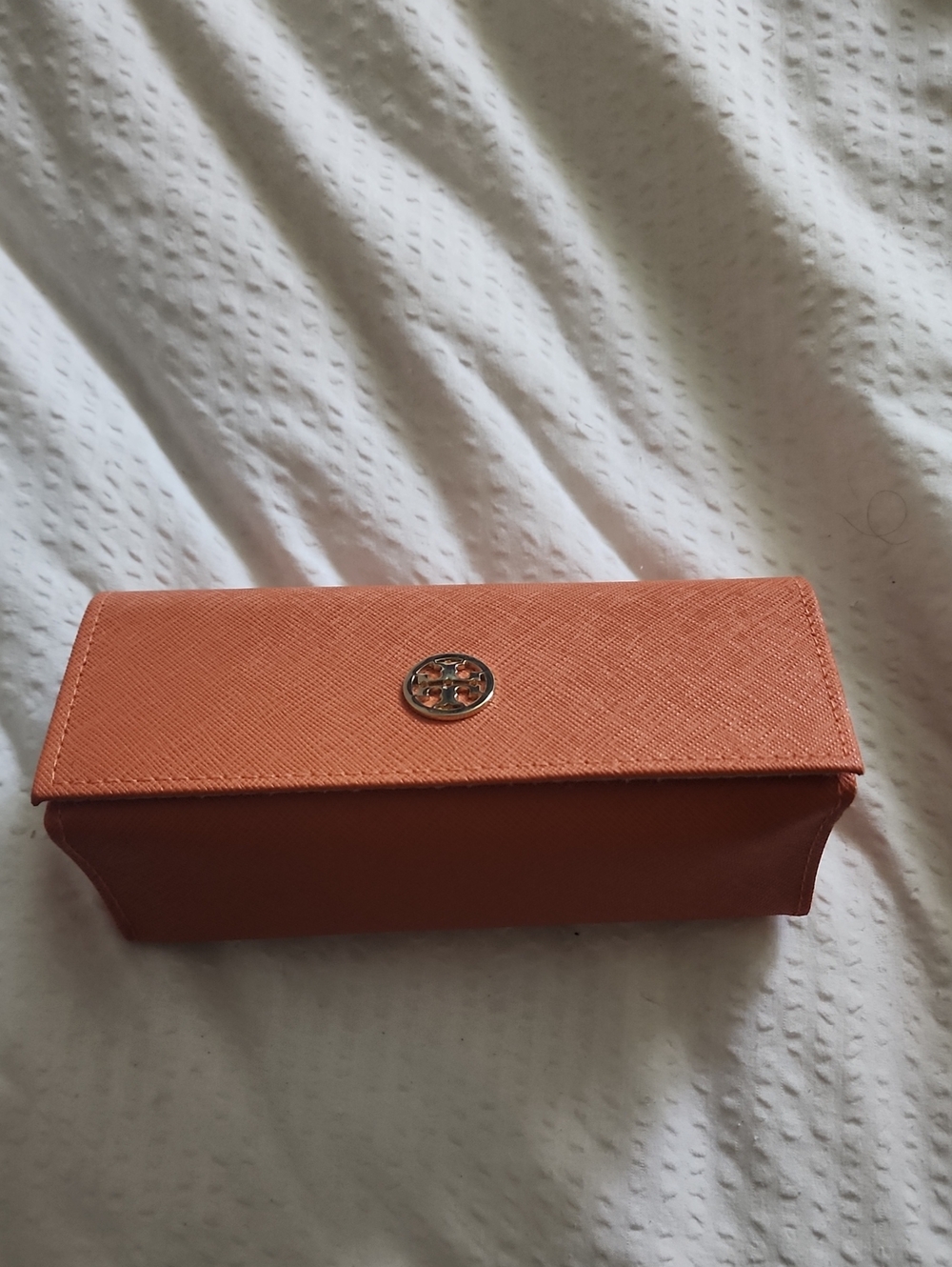 Tory Burch Orange Saffiano Sunglasses Case with Logo Medallion